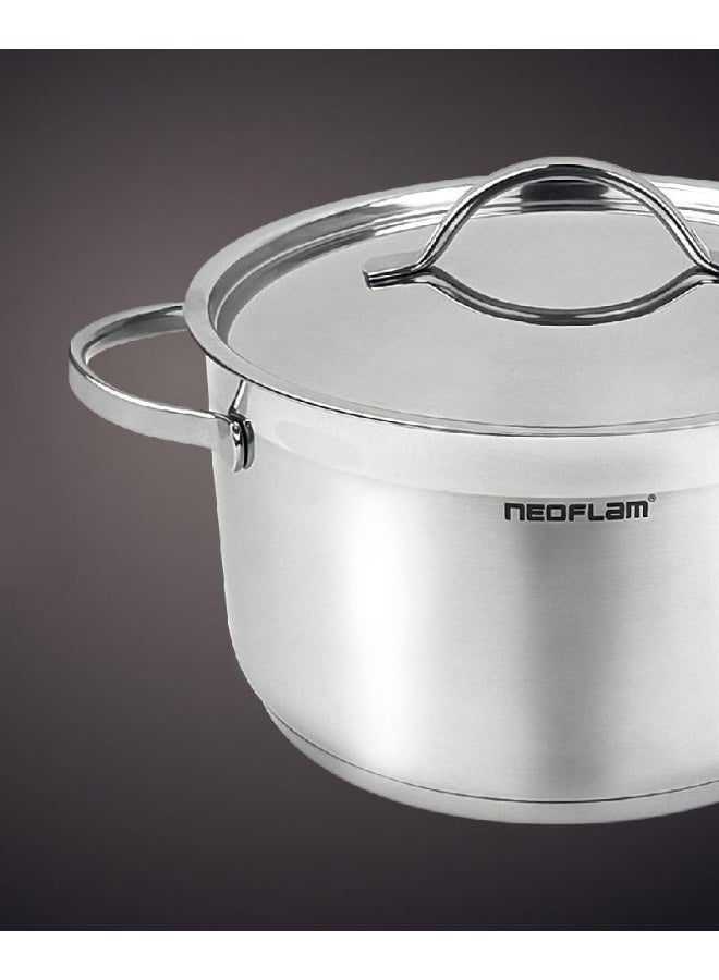 نيو فلام Stainless Steel Cookware Set, 11 Pieces silver Stockpot 18,22,24,28Cm+Low Stockpot 26cm+Frying Pan 24cm - Image 3