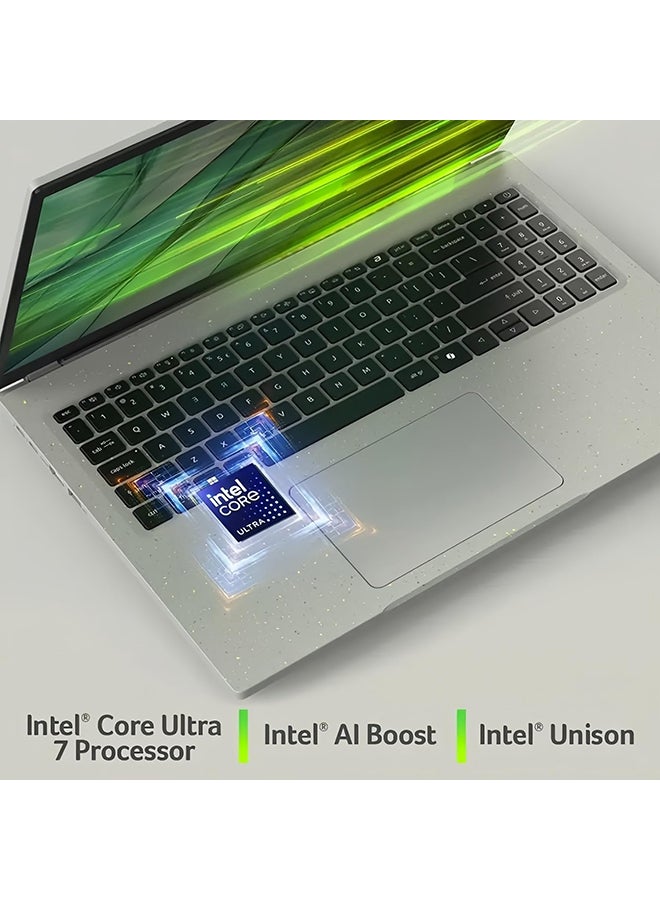 Acer AI Laptop With 16-Inch WQXGA Display, Core Ultra 7 155U Processor/16GB RAM/512GB SSD/Intel Arc Graphics/Windows 11 Home + Wireless Headset & 2019 Lifetime Office English/Arabic Gray  - Image 2