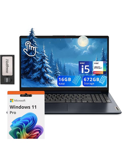 IdeaPad 1i Laptop With 15.6-Inch FHD Touchscreen Display, Core i5 1235U Processor/16GB RAM/672GB Storage(512GB SSD + 160GB Docking Station)/Intel Iris Xe Graphics/Windows 11 Pro English blue