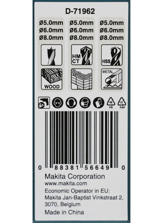 Makita D-71962 9 Piece Drill Bit Set Uncoated 9 Piece  - Image 5