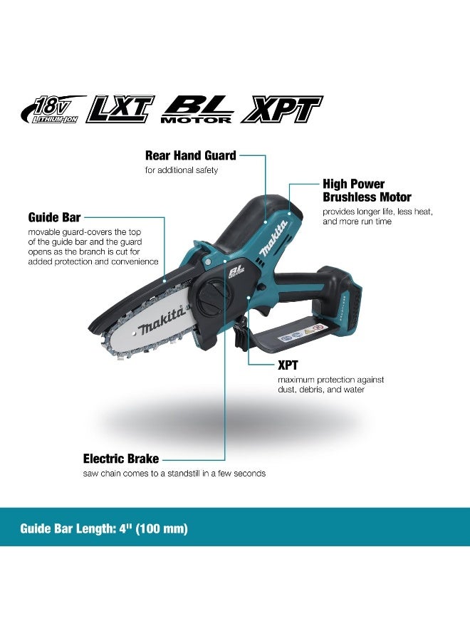 Makita DUC101Z 18V Lithium-Ion Cordless Pruning Saw 100mm(4"), Brushless Motor, without Battery and Charger Black/Petrol  - Image 2