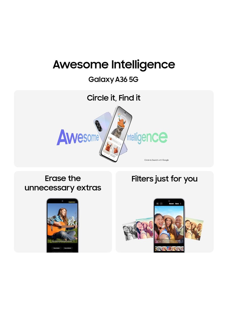 Samsung - Galaxy A36 5G Awesome Black 12GB, 256GB AI Smartphone Circle To Search My Filter Object Eraser 4nm Snapdragon Processor Flagship Grade Selfie Camera - Image 1