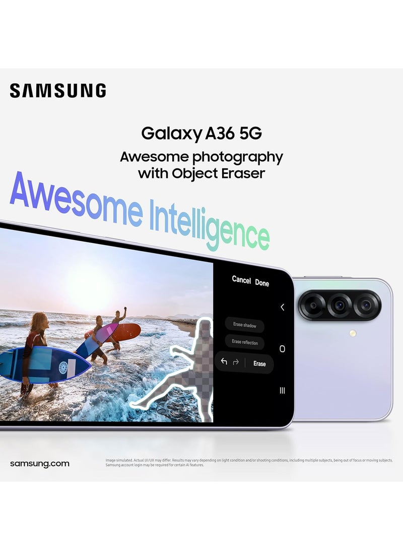 Galaxy A36 5g Awesome Black, 12gb, 256gb Ai Smartphone Circle Search My Filter Object Eraser 4nm Snapdragon Processor Flagship Grade Selfie Camerae