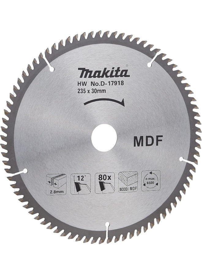 Makita D-17918 Mdf Cutting Blade, 235 mm Diameter X 80 Teeth Size Silver 235 mm Diameter x 80 Teeth - Image 1