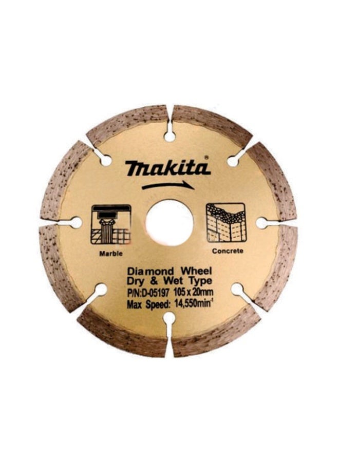 Makita D-05197 105mm x 20mm Diamond Wheel Dry & Wet Standard Range Blade Gold  - Image 1