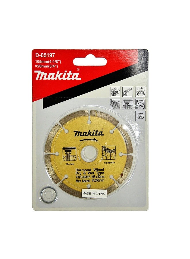 Makita D-05197 105mm x 20mm Diamond Wheel Dry & Wet Standard Range Blade Gold  - Image 2