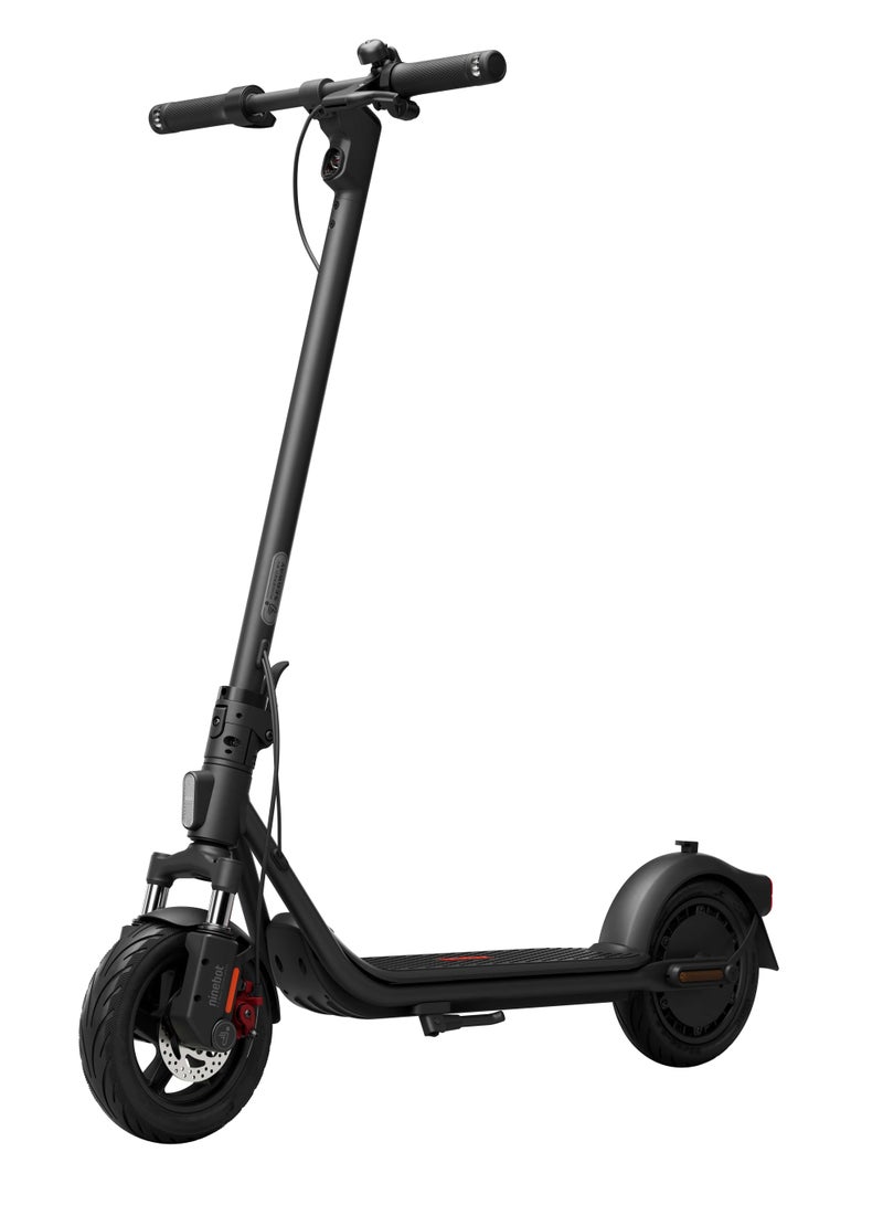 ناين بوت سكوتر كهربائي سيغواي F2 II | تعليق أمامي، نظام أبل للعثور علي، فرامل مزدوجة، أضواء أمامية/فرامل/إشارة، إطارات بدون أنابيب 10 بوصة، وزن السائق حتى 100 كجم، سرعة 25 كم/ساعة، مدى 55 كم، 800 واط - أسود - Image 1