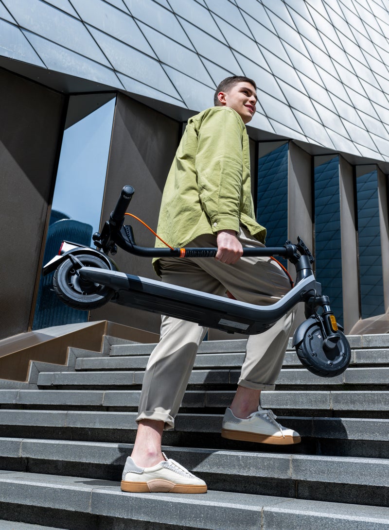 ninebot Segway E2 Plus II Electric Scooter | Front Suspension, 2.8" LED Screen, Double Break, Front/Break/Turn Lights, 8.1" Non-Flat Tires, up to 90KG Driver Wt, 25kph Speed, 20km Range - Black/Grey  - Image 3