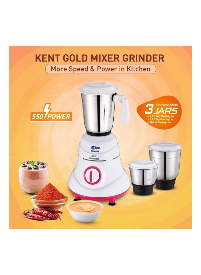 كينت Gold Mixer Grinder – 550W, 3 Stainless Steel Jars 3-Speed Control with Pulse Overheat Protection Compact Design 1.5 L 550 W 16123 white  - Image 2