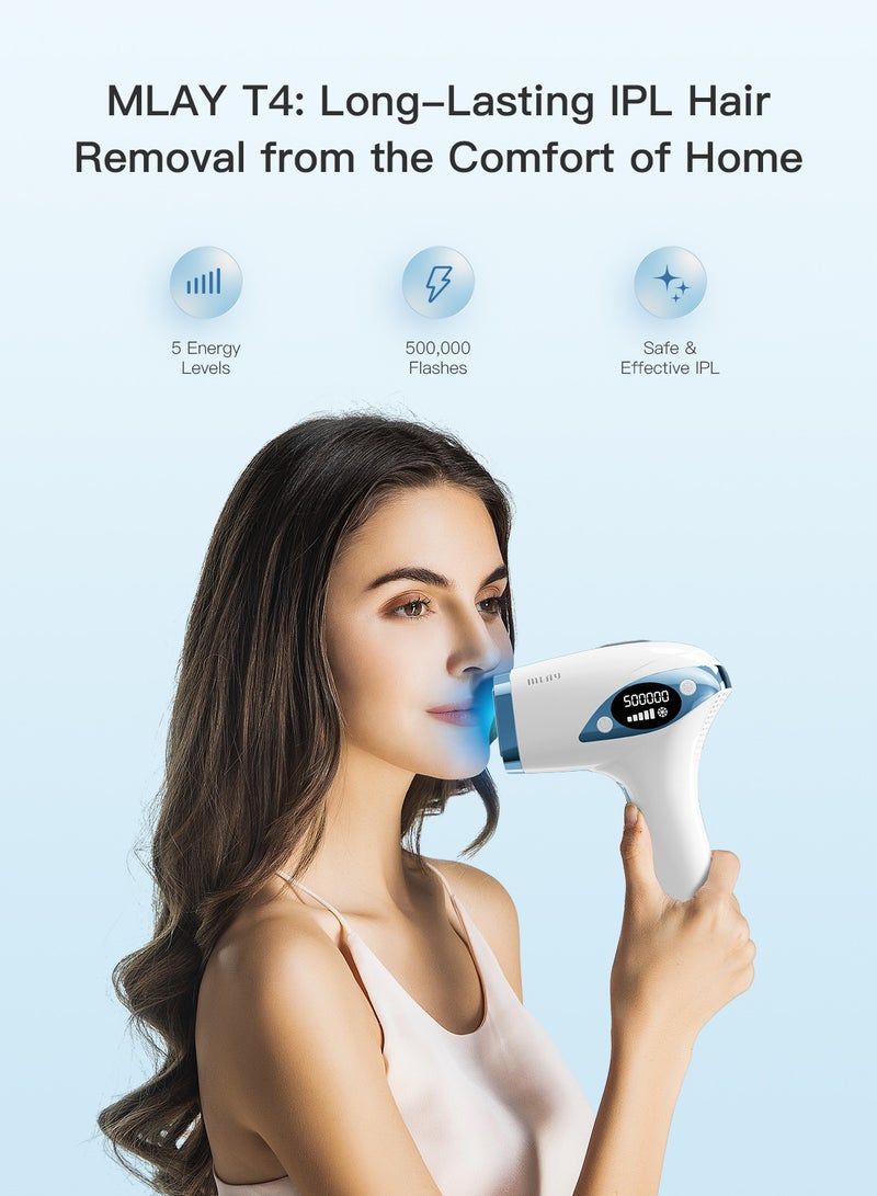 MLAY T4 Laser Hair Removal Device with Ice Cooling, 5 Energy Levels, 500,000 Flashes, Auto And Manual Modes for Face, Legs, Bikini And Full Body blue - Image 4