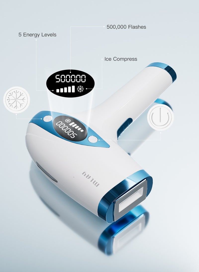 MLAY T4 Laser Hair Removal Device with Ice Cooling, 5 Energy Levels, 500,000 Flashes, Auto And Manual Modes for Face, Legs, Bikini And Full Body blue - Image 5
