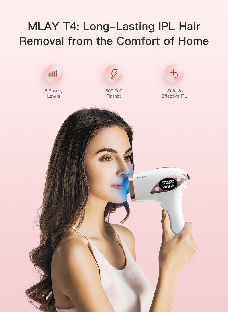 MLAY T4 Laser Hair Removal Device with Ice Cooling, 5 Energy Levels, 500,000 Flashes, Auto And Manual Modes For Face, Legs, Bikini And Full Body pink  - Image 4