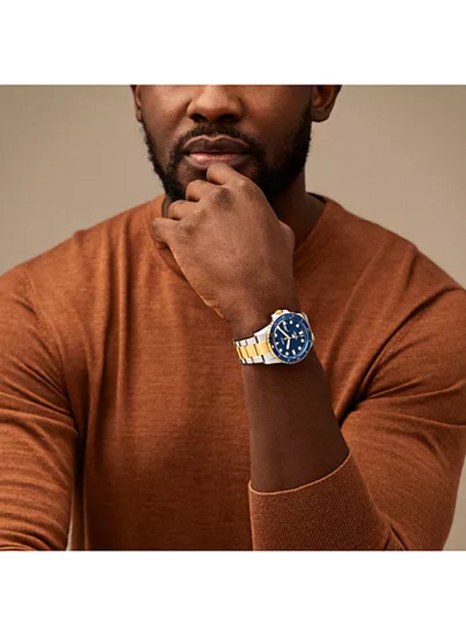 FOSSIL Men's Blue Dive Three-Hand Date Two-Tone Stainless Steel Watch FS6034 - 42mm  - Image 2