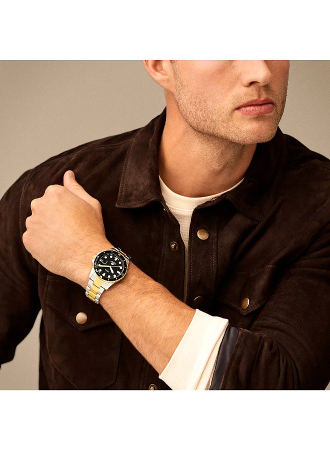 FOSSIL Men's Blue Dive Three-Hand Date Two-Tone Stainless Steel Watch FS6031 - 42mm  - Image 4