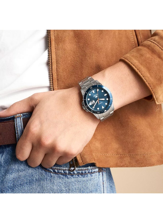 FOSSIL Men's Blue Dive Three-Hand Date Stainless Steel Watch FS6050 - 42mm  - Image 4