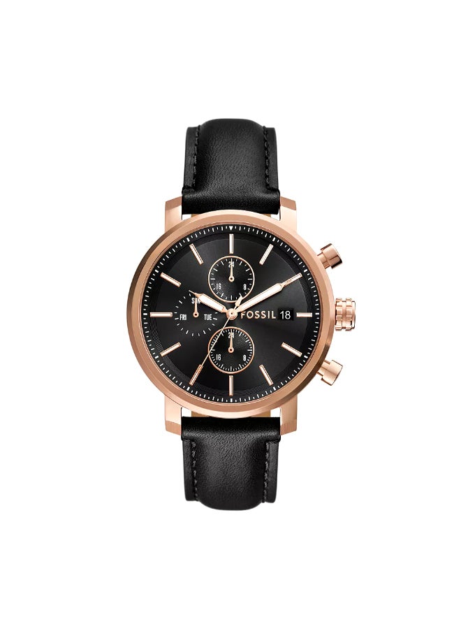 FOSSIL Men's Rhett Multifunction Black Leather Watch BQ2893 - 43mm  - Image 1