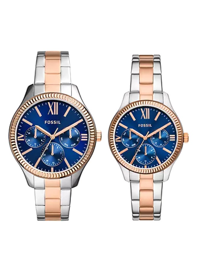 FOSSIL His and Hers Multifunction Two-Tone Stainless Steel Watch Set BQ2736SET - Image 1