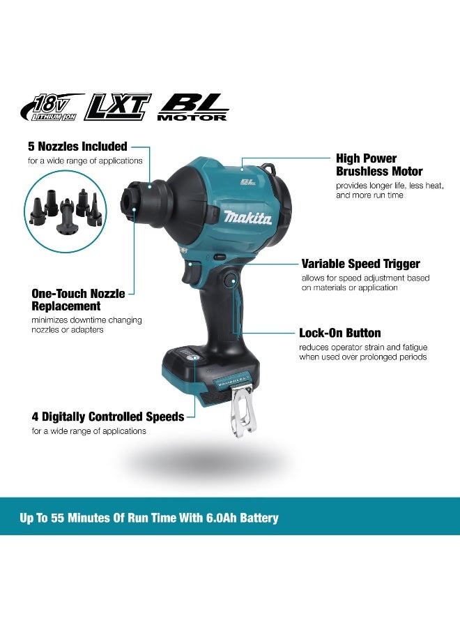 Makita DAS180Z 18v Lithium-ion Cordless Dust Blower, 18Kpa, without Battery and Charger Blue  - Image 2