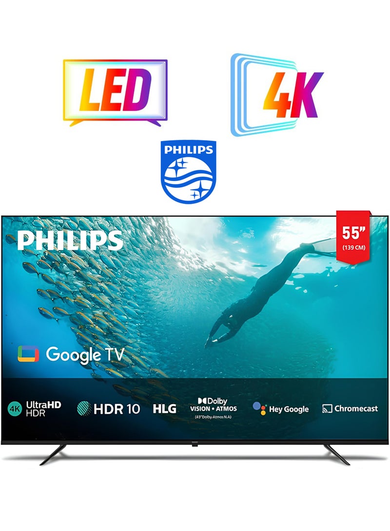 Philips 55 Inch 4K Ultra HD Smart Google TV with Hands-Free Voice Control Dolby Vision Atmos HDR10 with built-in Google Assistant (2025 Model) 55PUT7110/56 - Black 55PUT7110/56 black  - Image 1