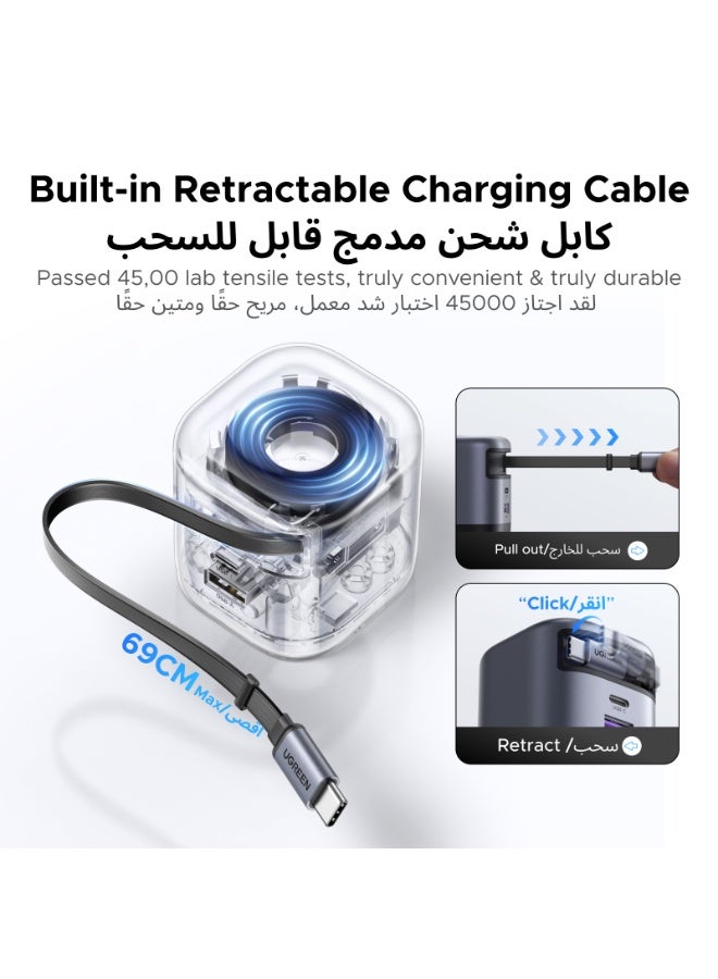 Nexode 45W Charger Samsung Type C Retractable With 0.69M 2C1A USB C Cable iPhone Fast and Safe Charging Cord High Temperature Protection Easy to Store and Keep Desk Tidy Perfect Partner for Outdoors grey