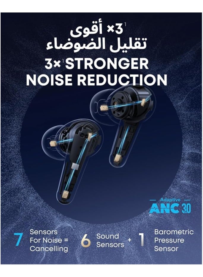 Liberty 4 Pro by Anker, Noise Cancelling Wireless Earbuds, 7-Sensor and Real-Time Adaptive Noise Cancelling, 2× Faster Charging, Studio-Level Hi-Fi Music, Clear Calls with 9 Mics and AI Blue