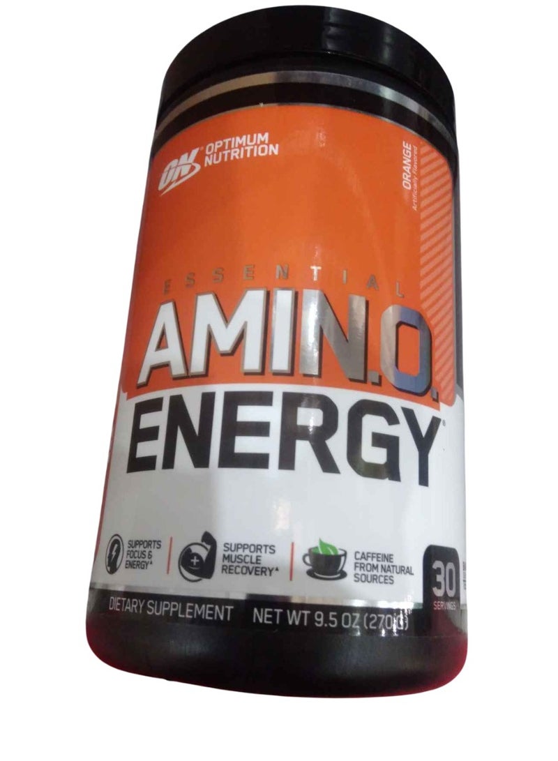 أوبتيموم نيوتريشن أمينو إنرجي - مكمل قبل التمرين مع الشاي الأخضر، BCAA، الأحماض الأمينية، صديق للكيتو، مستخلص القهوة الخضراء، 0 جرام من السكر، مسحوق طاقة في أي وقت - برتقال بارد، 270 جرام، 30 حصة - Image 1