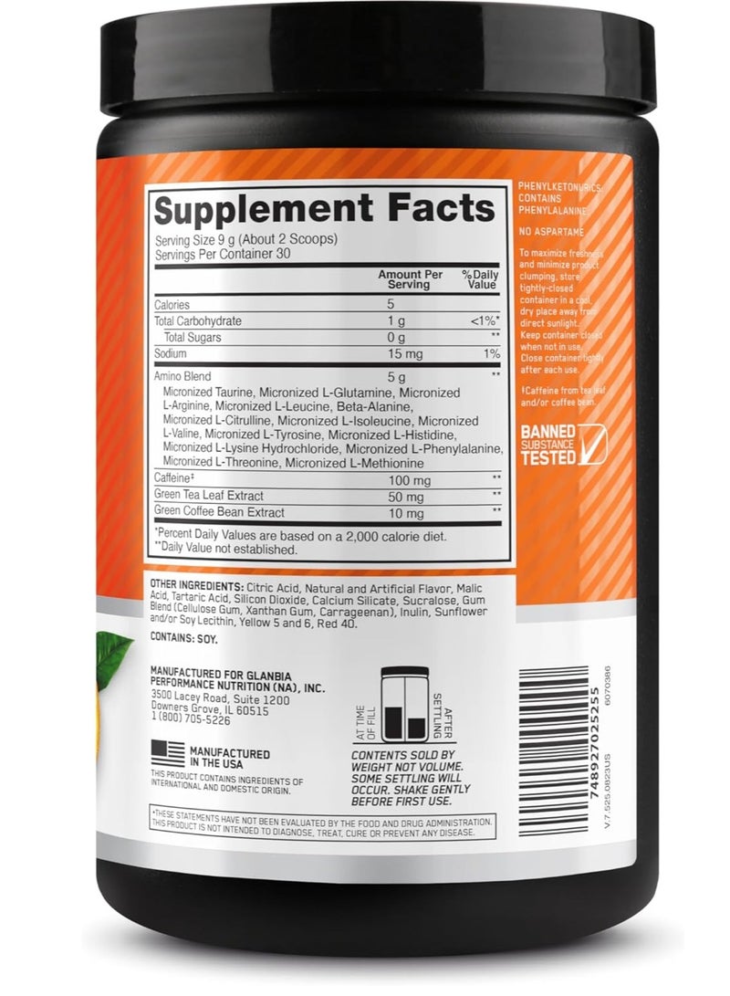 أوبتيموم نيوتريشن أمينو إنرجي - مكمل قبل التمرين مع الشاي الأخضر، BCAA، الأحماض الأمينية، صديق للكيتو، مستخلص القهوة الخضراء، 0 جرام من السكر، مسحوق طاقة في أي وقت - برتقال بارد، 270 جرام، 30 حصة - Image 2