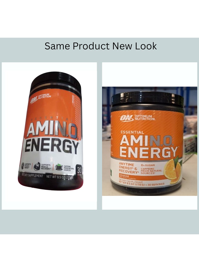 أوبتيموم نيوتريشن أمينو إنرجي - مكمل قبل التمرين مع الشاي الأخضر، BCAA، الأحماض الأمينية، صديق للكيتو، مستخلص القهوة الخضراء، 0 جرام من السكر، مسحوق طاقة في أي وقت - برتقال بارد، 270 جرام، 30 حصة - Image 3