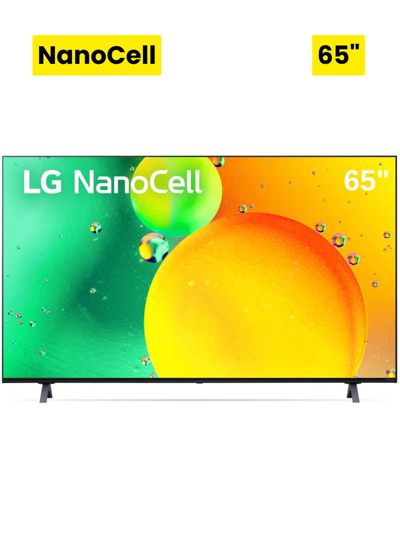 إل جي 65-inch Nanocell 4k Smart Tv Nano75 Webos 22 Α5 Gen5 Ai Processor 4k Hdr10 Pro Ai Sound Pro Thinq Ai 2022 Model 65nano75sqa Black 65NANO75SQA Black  - Image 1