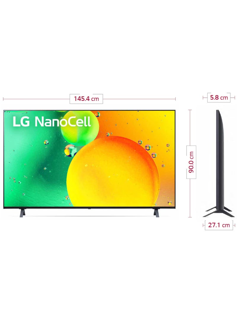 إل جي 65-inch Nanocell 4k Smart Tv Nano75 Webos 22 Α5 Gen5 Ai Processor 4k Hdr10 Pro Ai Sound Pro Thinq Ai 2022 Model 65nano75sqa Black 65NANO75SQA Black  - Image 2