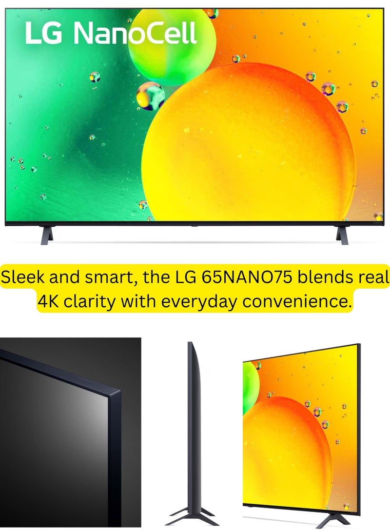 إل جي 65-inch Nanocell 4k Smart Tv Nano75 Webos 22 Α5 Gen5 Ai Processor 4k Hdr10 Pro Ai Sound Pro Thinq Ai 2022 Model 65nano75sqa Black 65NANO75SQA Black  - Image 3