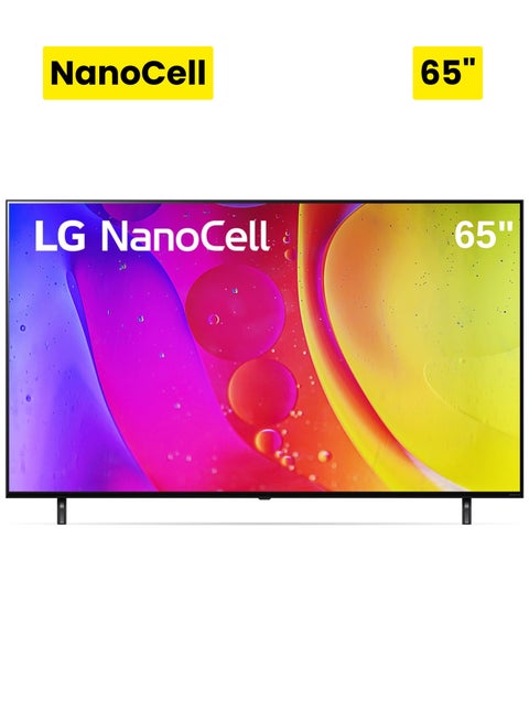 65-Inch NanoCell 4K Smart TV (NANO80), webOS 22, α5 Gen5 AI Processor 4K, Active HDR10 Pro, AI Sound Pro, ThinQ AI, HGiG, ALLM, 60Hz, Magic Remote – 2022 Model 65NANO80SQA Black