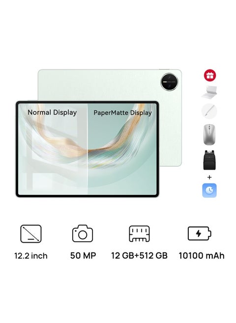 MatePad Pro 12.2-Inch 2025 PaperMatte Edition Tablet Green 12GB RAM+ 512GB WiFi With Free Inbox White Keyboard + M-Pencil + Bluetooth Mouse + Backpack - Middle East Version