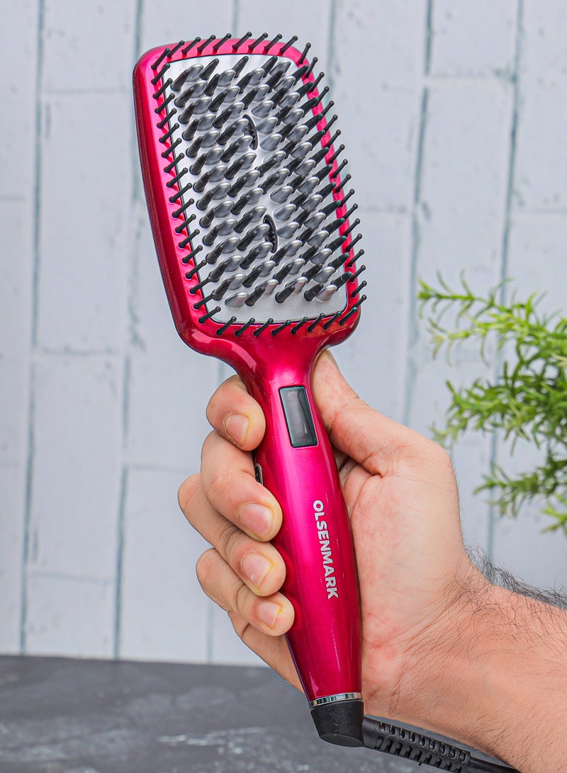Olsenmark Digital Hair Straightener Brush 50W OMH4103, LCD Display, Smooth and Easy To Use Design, Ceramic Coated Plate, 60 minutes Auto Shut Off  - Image 3