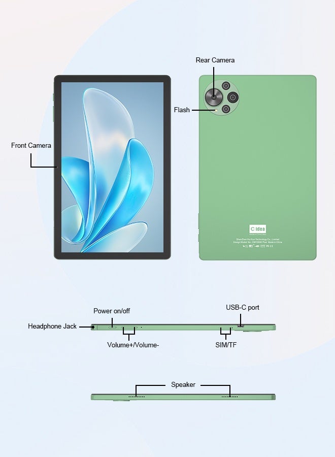 C Idea Tablet 10.5 Inch , WIFI Android Tablet Pc with SIM, 2K Screen Educational Tablet with keyboard and Mouse CM10500 Plus green