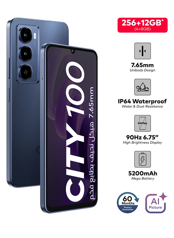 City 100 Dual SIM Navy Blue 4+8GB RAM 256 GB 4G Middle East Version