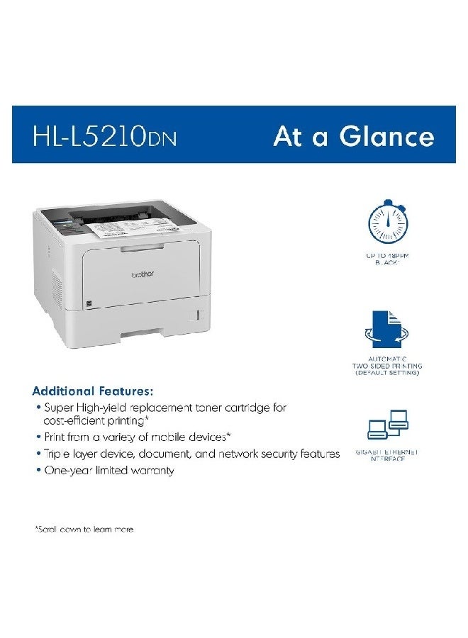 بروذر طابعة ليزر أحادية اللون Brother HL-L5210DN مع الاتصال الثنائي والشبكي - Image 2