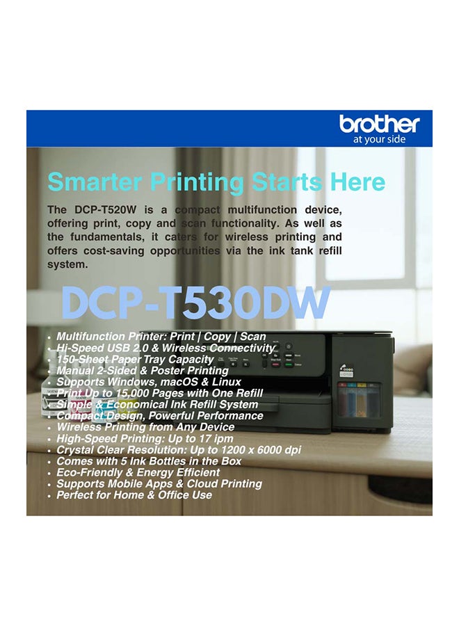 brother DCP-T530DW – Wireless All-in-One Ink Tank Printer With Duplex And Mobile Printing - Black - Image 4