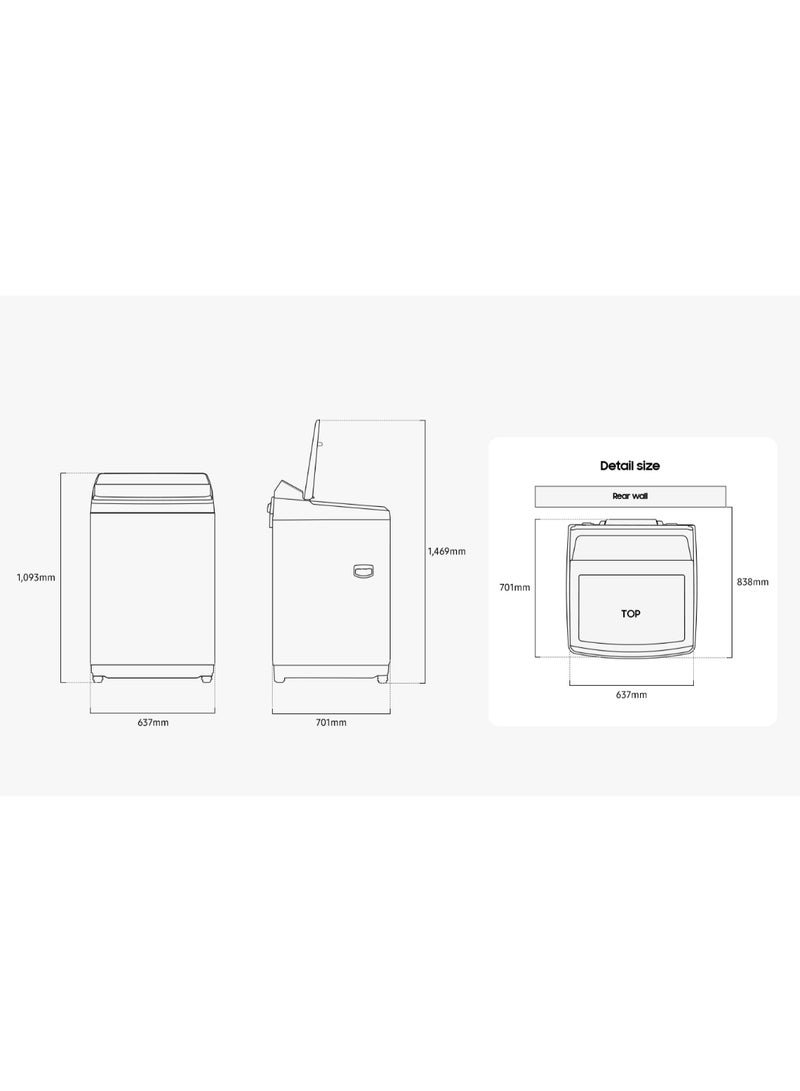 سامسونج 12 Kg  Top Load Washing Machine with 700 Rpm, Powerful Wash, WA80F12S8BGU Black  - Image 2
