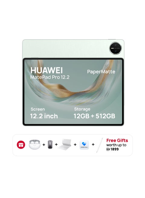 MatePad Pro 12.2-Inch PaperMatte Tablet Green 12GB RAM 512GB WiFi Inbox with Keyboard+M-Pencil, Free Gifts, Noon Exclusive Extra 3 Months Warranty + Life time Free WPS Office Membership