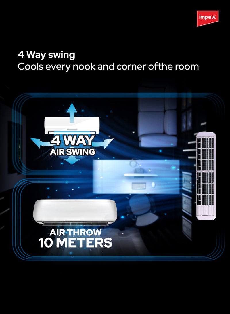 إمبكس 2 Ton Split Heating & Cooling Air Conditioner | 21000 BTU | 4D Air Flow | Turbo Cooling | 100% Copper Pipe | Hidden Display | R410A | T3 Compressor | Auto Restart | IM24S3MHSA IM24S3MHSA White  - Image 4