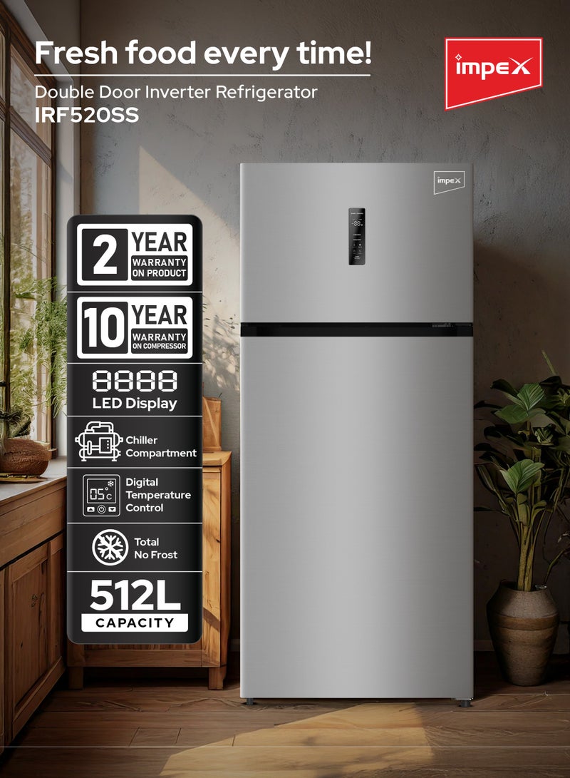 إمبكس Double Door Inverter Refrigerator | 512L Capacity | Total No Frost | Digital Temp Control | Glass Shelves | Chiller Compartment | Fast Cooling | Inox Stainless Steel | IRF520SS 150 W IRF520SS Inox Stainless Steel  - Image 2
