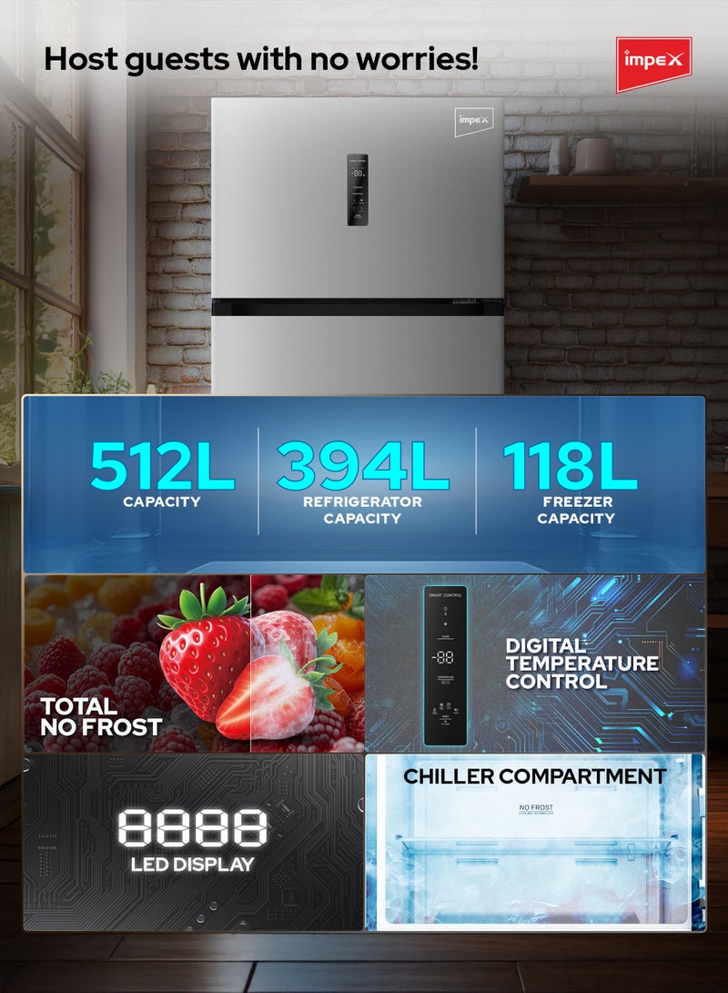 إمبكس Double Door Inverter Refrigerator | 512L Capacity | Total No Frost | Digital Temp Control | Glass Shelves | Chiller Compartment | Fast Cooling | Inox Stainless Steel | IRF520SS 150 W IRF520SS Inox Stainless Steel  - Image 5