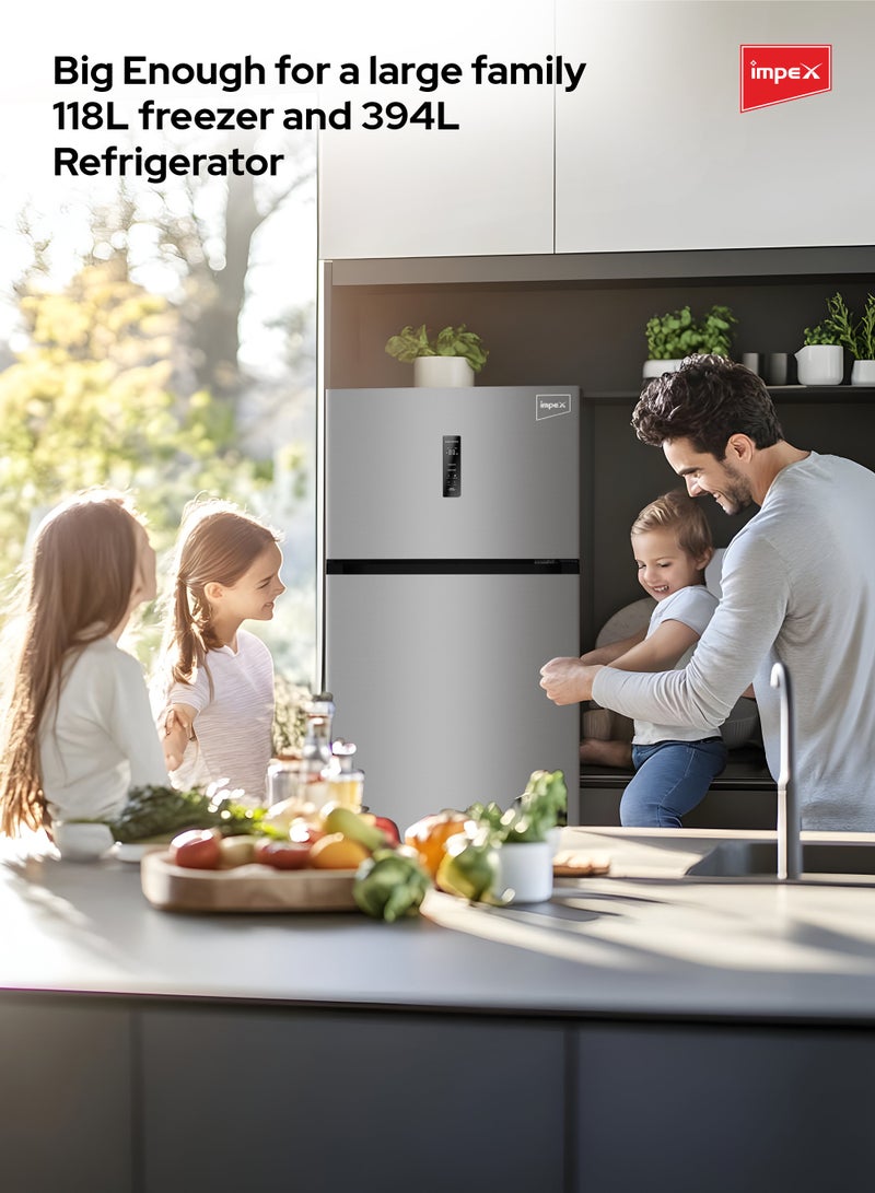 إمبكس Double Door Inverter Refrigerator | 512L Capacity | Total No Frost | Digital Temp Control | Glass Shelves | Chiller Compartment | Fast Cooling | Inox Stainless Steel | IRF520SS 150 W IRF520SS Inox Stainless Steel  - Image 4