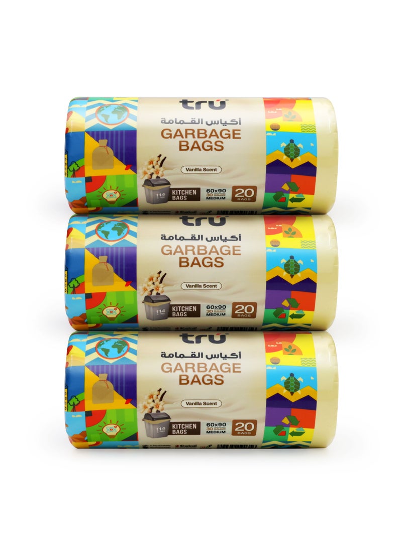 ترو Vanilla Scented Garbage Bags Compact Roll 60x90cm - Pack of 3 beige  - Image 1