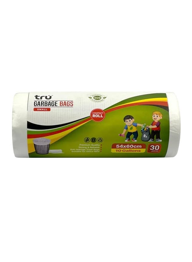 Tru Garbage Bags Roll White 54x60cm 10 Gallon Small (Office bins)- 30 Bags white  - Image 1