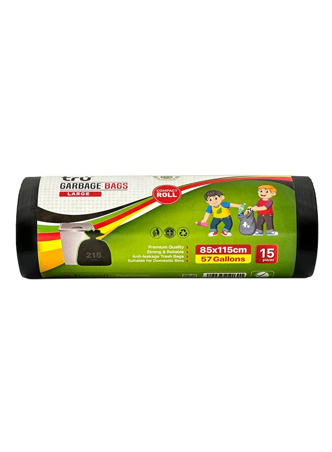Tru Garbage Bags Roll Black 85x115cm 57 Gallon Large (Domestic bags) - 15 Bags black  - Image 1