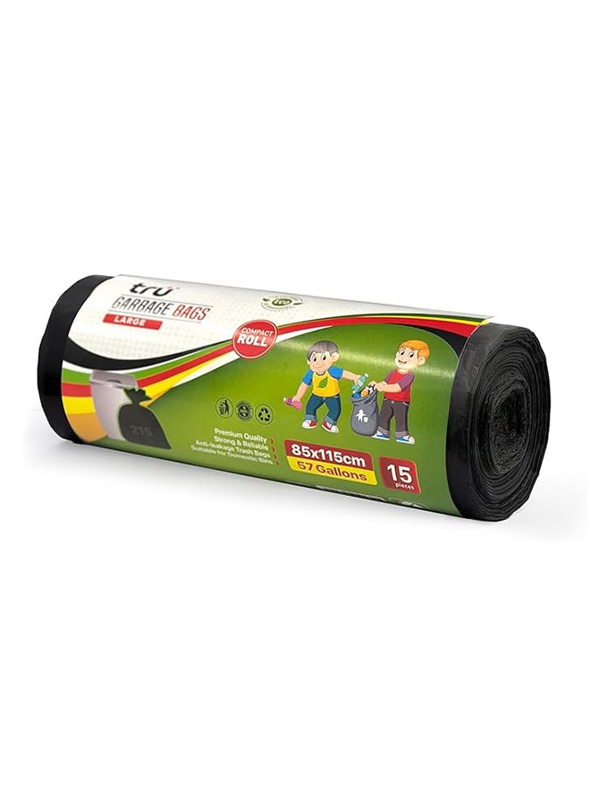 Tru Garbage Bags Roll Black 85x115cm 57 Gallon Large (Domestic bags) - 15 Bags black  - Image 3