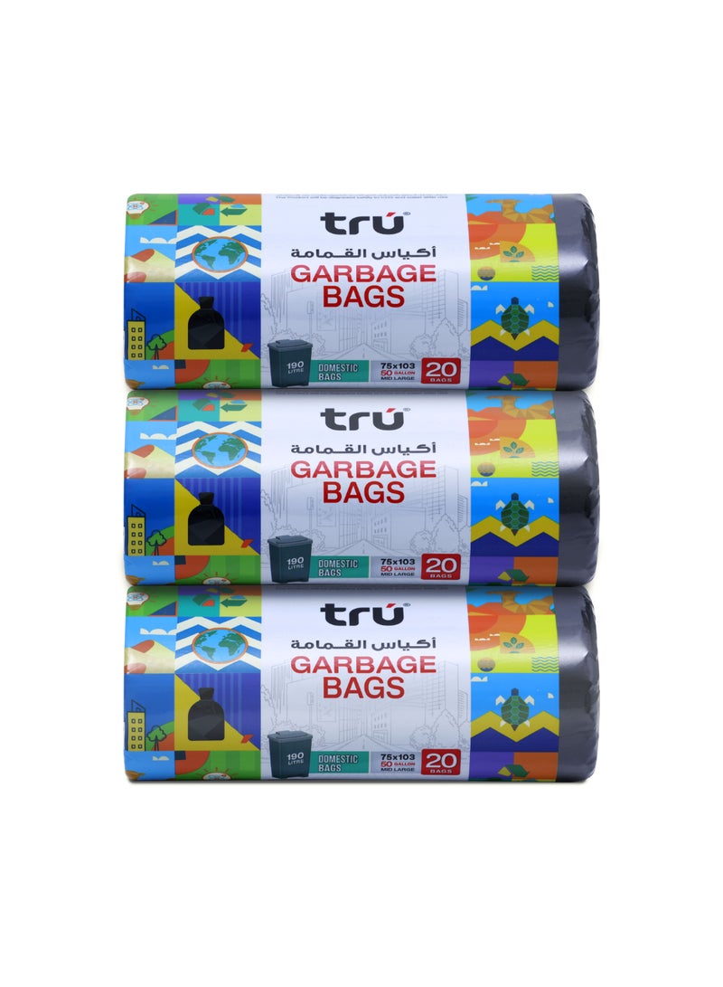 Tru Garbage Bags Compact Roll Black 75x103cm - Pack of 3 black  - Image 1