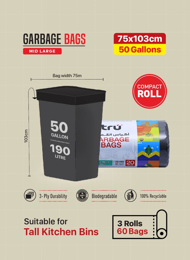 Tru Garbage Bags Compact Roll Black 75x103cm - Pack of 3 black  - Image 4